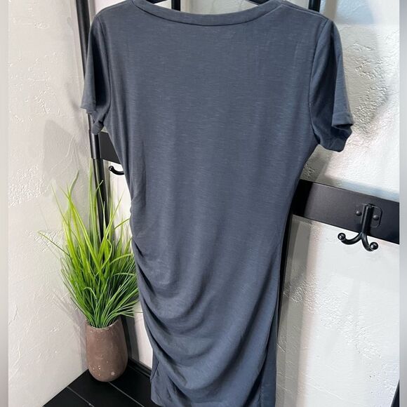 Bodycon Rutched Dress V Neck Short Sleeve T Shirt Mini Dress Size Small - Picture 6 of 16